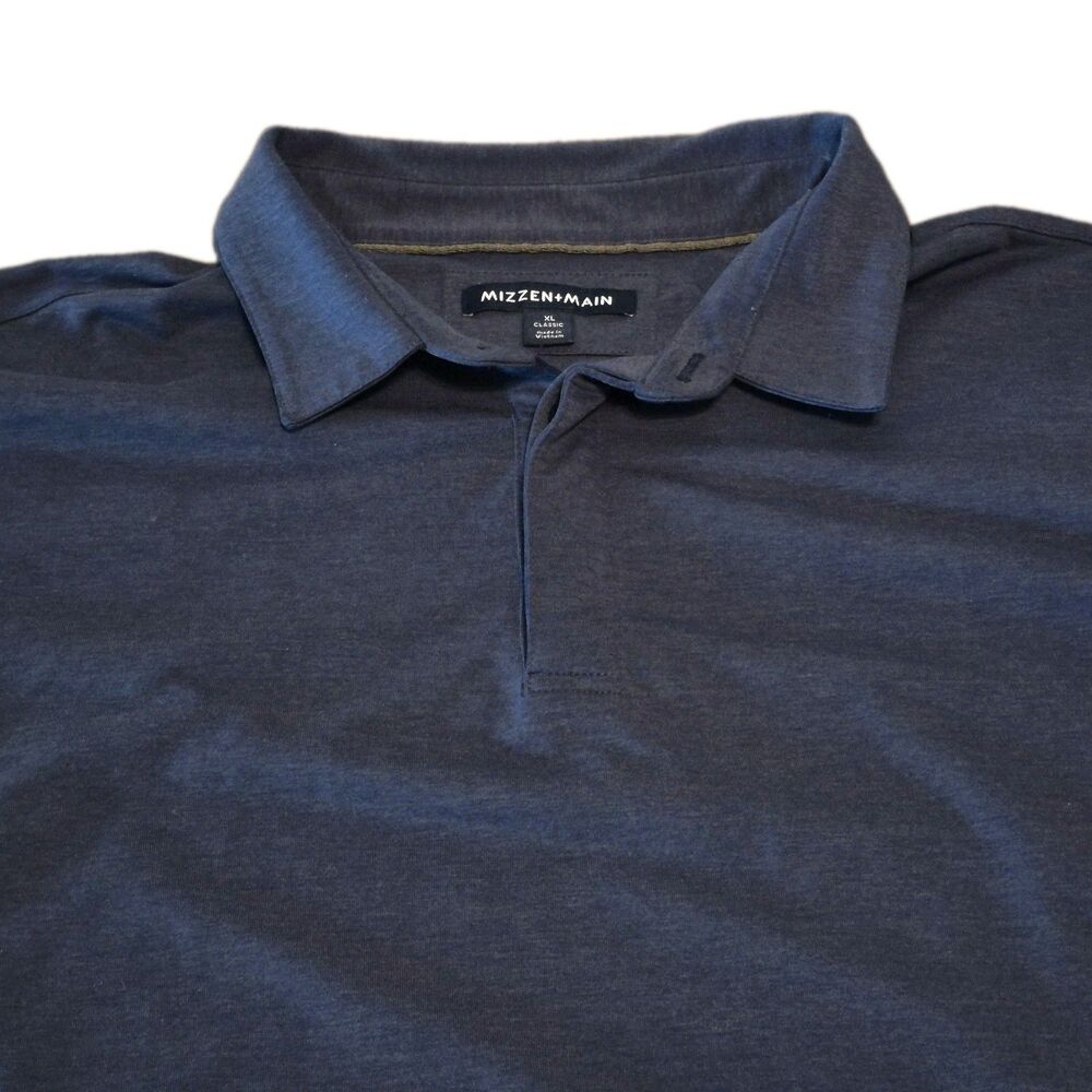 Mizzen & Main Filmore Polo Men Size XL Blue Long Sleeve Shirt Button Stretch